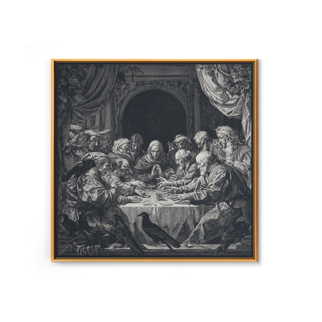 The Candlelit Seance, Renaissance Engraving Art, Square Wall Art, Dark Fantasy Wall Art, Canvas Print, Halloween Wall Art