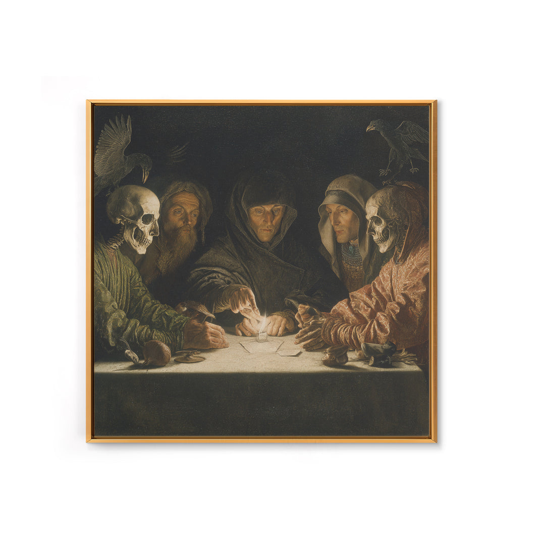 The Candlelit Seance, Danse Macabre Art, Square Wall Art, Macabre Wall Art, Framed Canvas Print, Halloween Wall Art