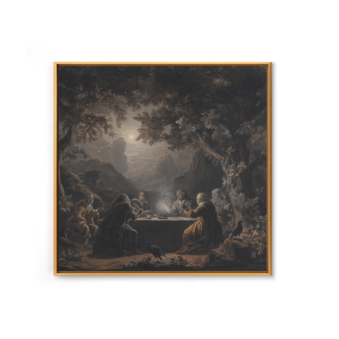 The Candlelit Seance, Baroque Witchcraft Art, Square Wall Art, Dark Fantasy Wall Art, Framed Canvas Print, Halloween Wall Art