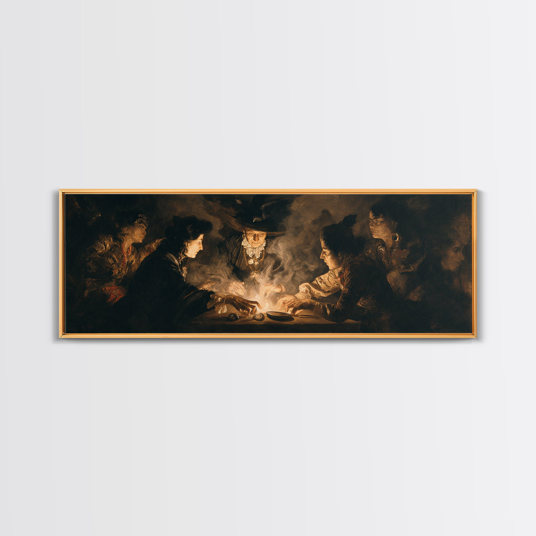 The Candlelit Seance, Dark Romantic Horror Art, Extra Wide Wall Art, Dark Fantasy Wall Art, Framed Canvas Print, Halloween Wall Art