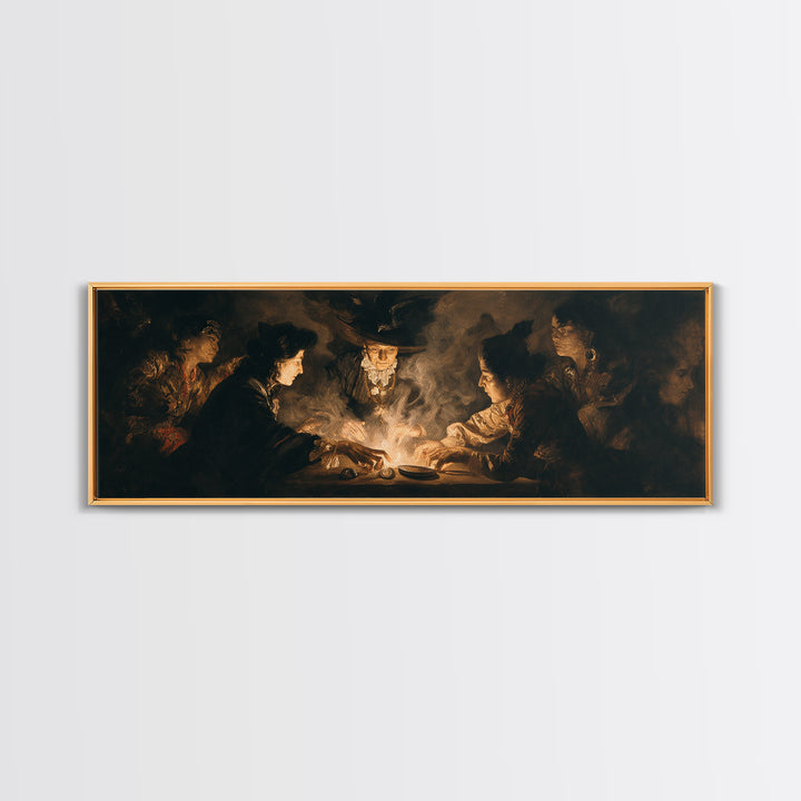 The Candlelit Seance, Dark Romantic Horror Art, Extra Wide Wall Art, Dark Fantasy Wall Art, Framed Canvas Print, Halloween Wall Art