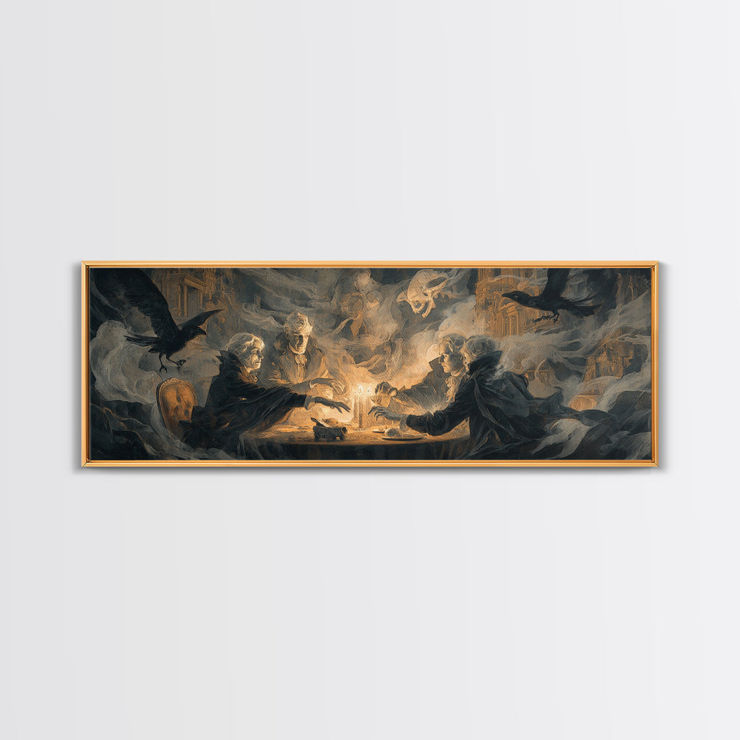 The Candlelit Seance, Apocalyptic Romantic Art, Extra Wide Wall Art, Dark Fantasy Wall Art, Framed Canvas Print, Halloween Wall Art