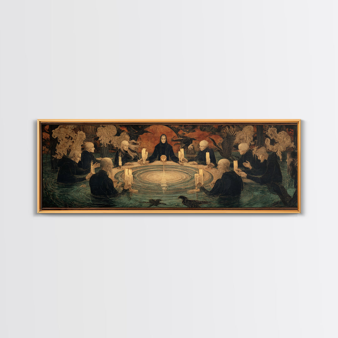 The Candlelit Seance, Symbolist Gothic Landscape, Extra Wide Wall Art, Dark Halloween Decor, Framed Canvas Print, Halloween Wall Art