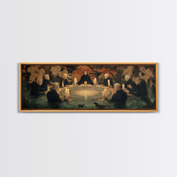 The Candlelit Seance, Symbolist Gothic Landscape, Extra Wide Wall Art, Dark Halloween Decor, Framed Canvas Print, Halloween Wall Art