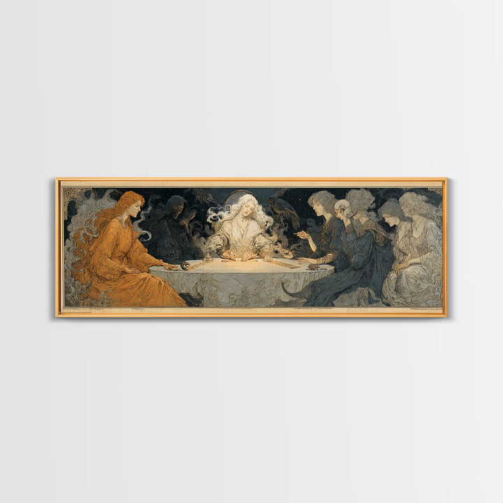 The Candlelit Seance, Symbolist Death Art, Extra Wide Wall Art, Dark Halloween Decor, Framed Canvas Print, Halloween Wall Art