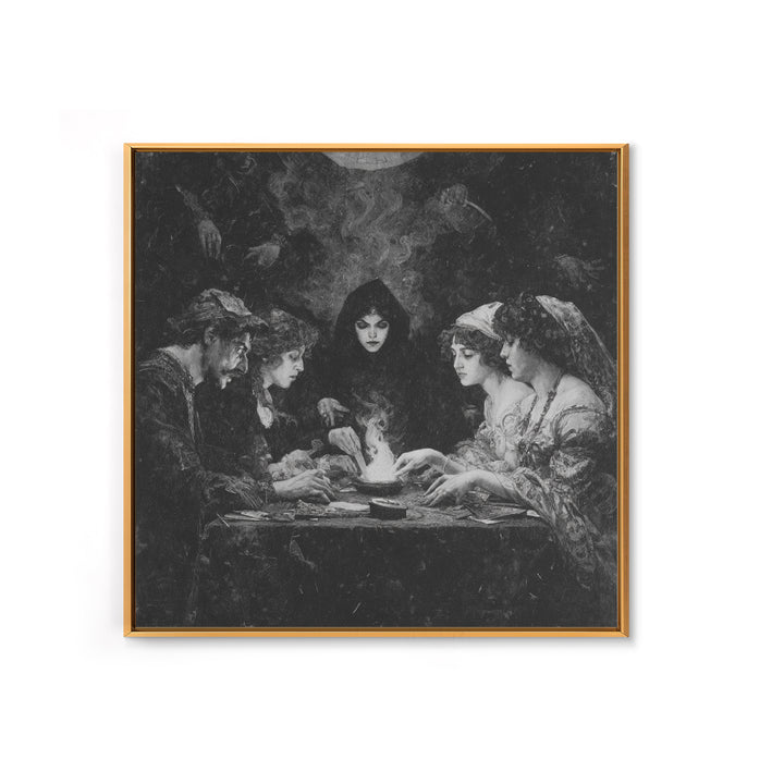 The Candlelit Seance, Dark Symbolist Art, Square Wall Art, Dark Halloween Decor, Framed Canvas Print, Halloween Wall Art