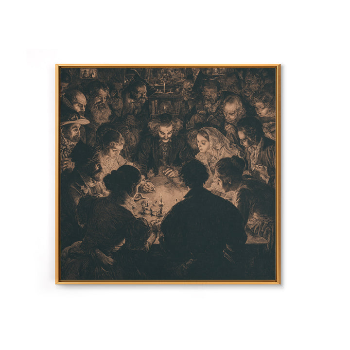 The Candlelit Seance, Symbolist Etching Art, Square Wall Art, Gothic Horror Wall Art, Canvas Print, Halloween Wall Art, Dark Fantasy Art