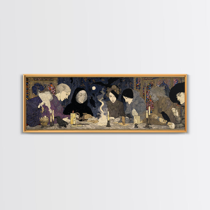 The Candlelit Seance, Stained Glass Gothic Art, Extra Wide Wall Art, Dark Fantasy Wall Art, Framed Canvas Print, Halloween Wall Art