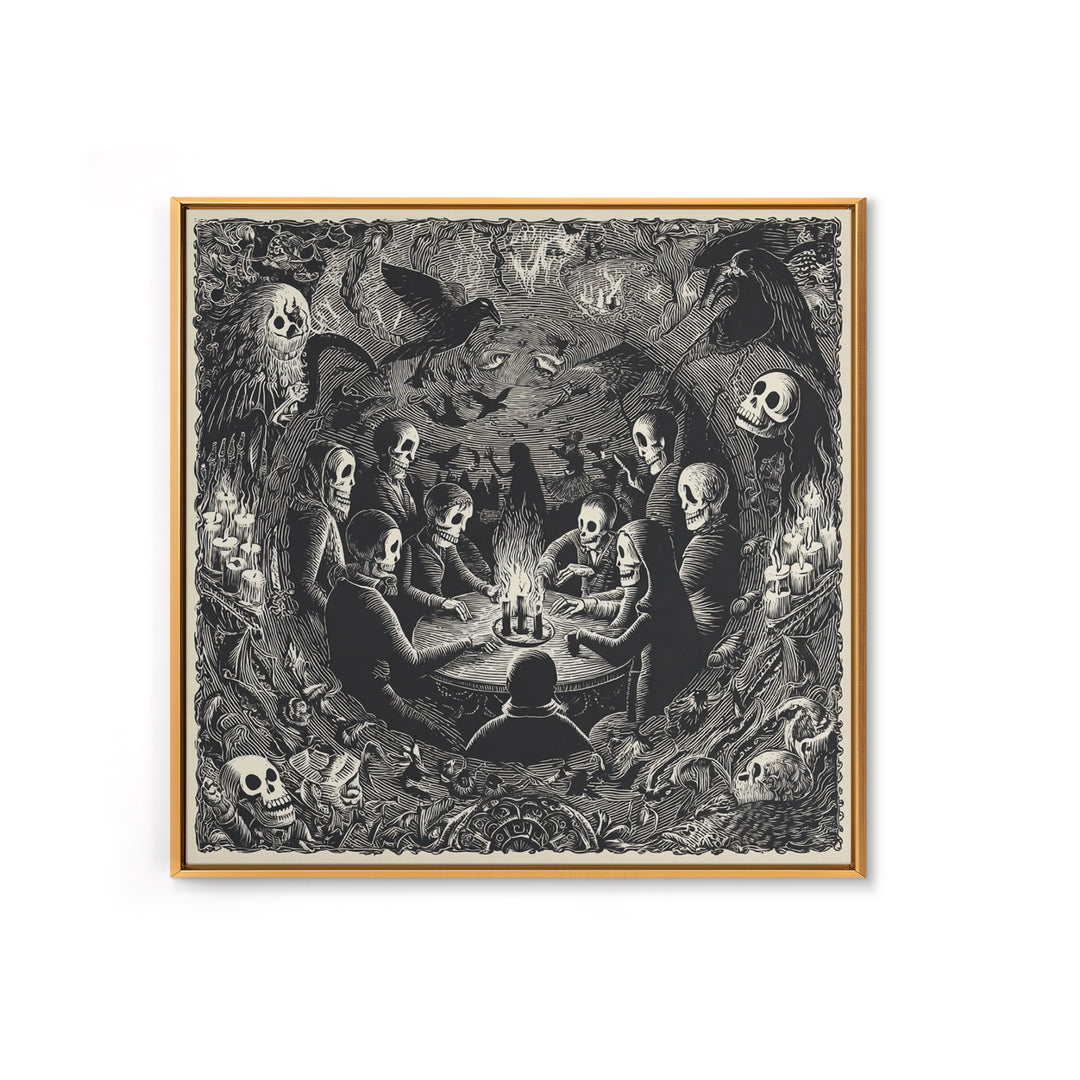 The Candlelit Seance, Macabre Folk Print Art, Square Wall Art, Dark Fantasy Wall Art, Framed Canvas Print, Halloween Wall Art