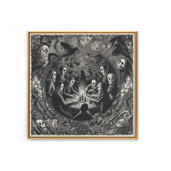 The Candlelit Seance, Macabre Folk Print Art, Square Wall Art, Dark Fantasy Wall Art, Framed Canvas Print, Halloween Wall Art