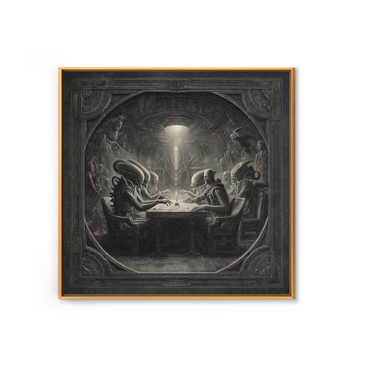 The Candlelit Seance, Biomechanical Horror Art, Square Wall Art, Macabre Wall Art, Framed Canvas Print, Halloween Wall Art