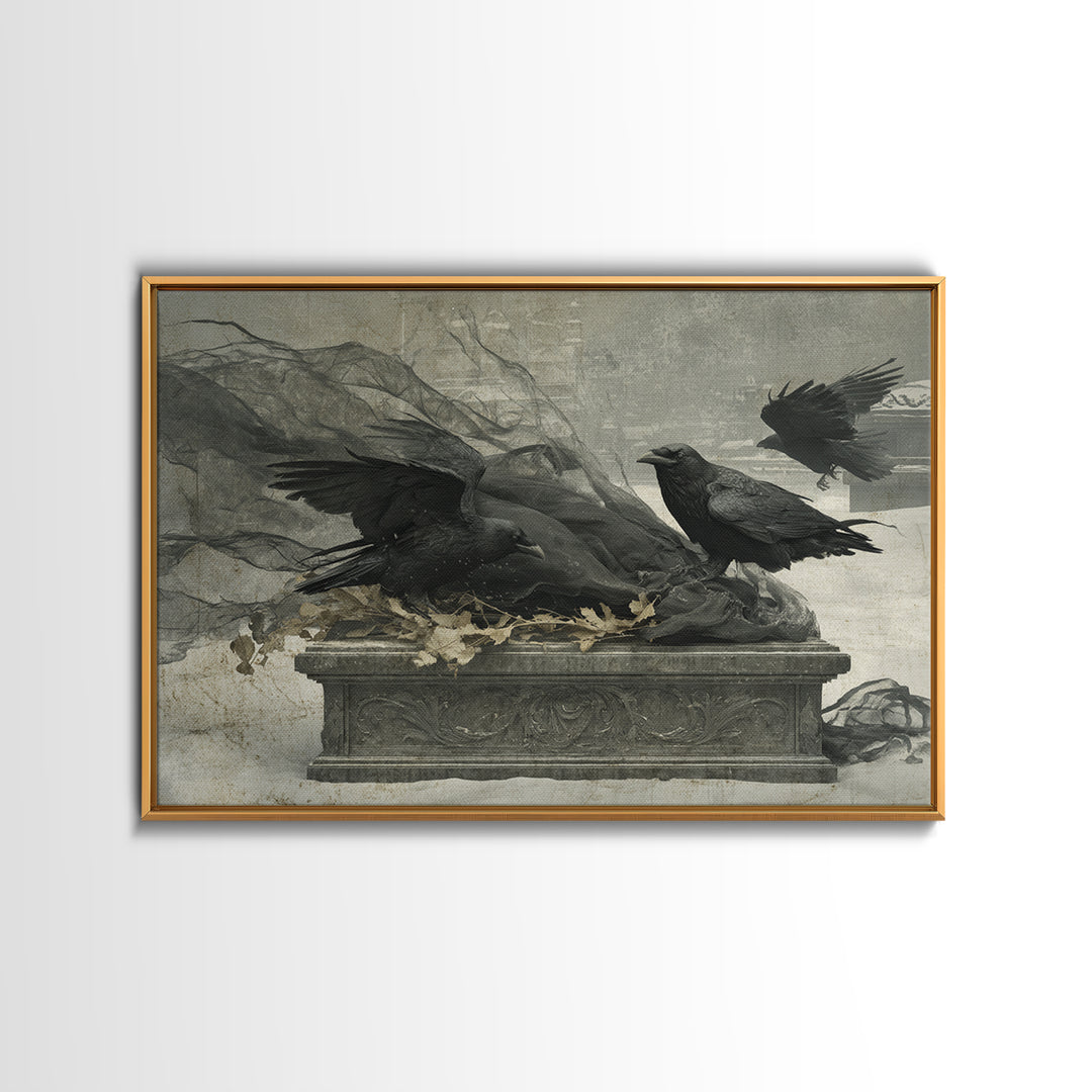 The Raven Funeral, Romantic Gothic Landscape, Landscape Wall Art, Dark Halloween Decor, Canvas Print, Halloween Wall Art