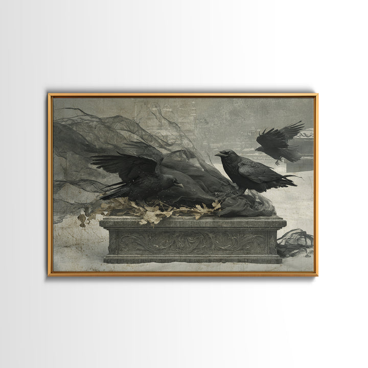 The Raven Funeral, Romantic Gothic Landscape, Landscape Wall Art, Dark Halloween Decor, Canvas Print, Halloween Wall Art