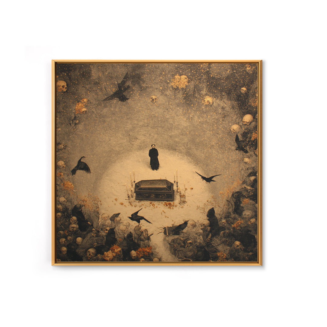 The Raven Funeral, Symbolist Dream Art, Square Wall Art, Gothic Horror Wall Art, Framed Canvas Print, Halloween Wall Art