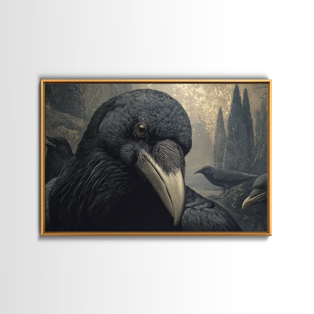 The Raven Funeral, Symbolist Gothic Landscape, Landscape Wall Art, Dark Halloween Decor, Framed Canvas Print, Halloween Wall Art