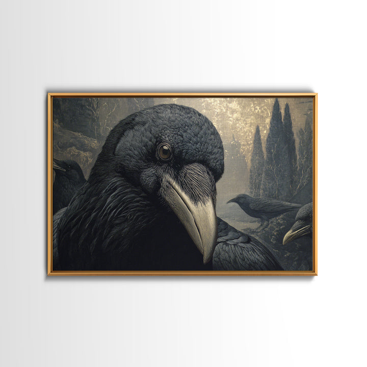 The Raven Funeral, Symbolist Gothic Landscape, Landscape Wall Art, Dark Halloween Decor, Framed Canvas Print, Halloween Wall Art