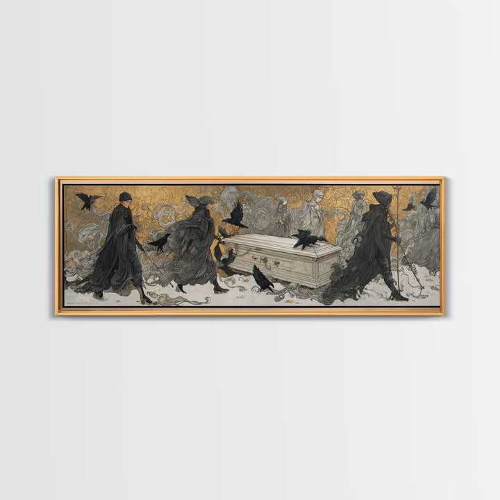 The Raven Funeral, Symbolist Death Art, Extra Wide Wall Art, Gothic Horror Wall Art, Canvas Print, Halloween Wall Art
