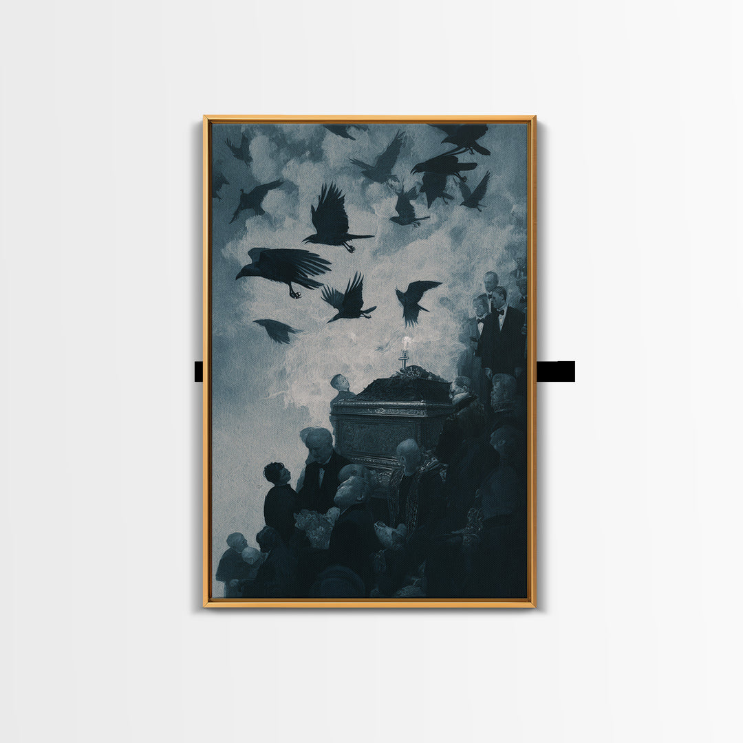 The Raven Funeral, Dark Symbolist Art, Vertical Wall Art, Dark Halloween Decor, Canvas Print, Halloween Wall Art, Horror Wall Art