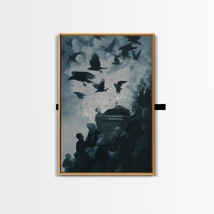 The Raven Funeral, Dark Symbolist Art, Vertical Wall Art, Dark Halloween Decor, Canvas Print, Halloween Wall Art, Horror Wall Art