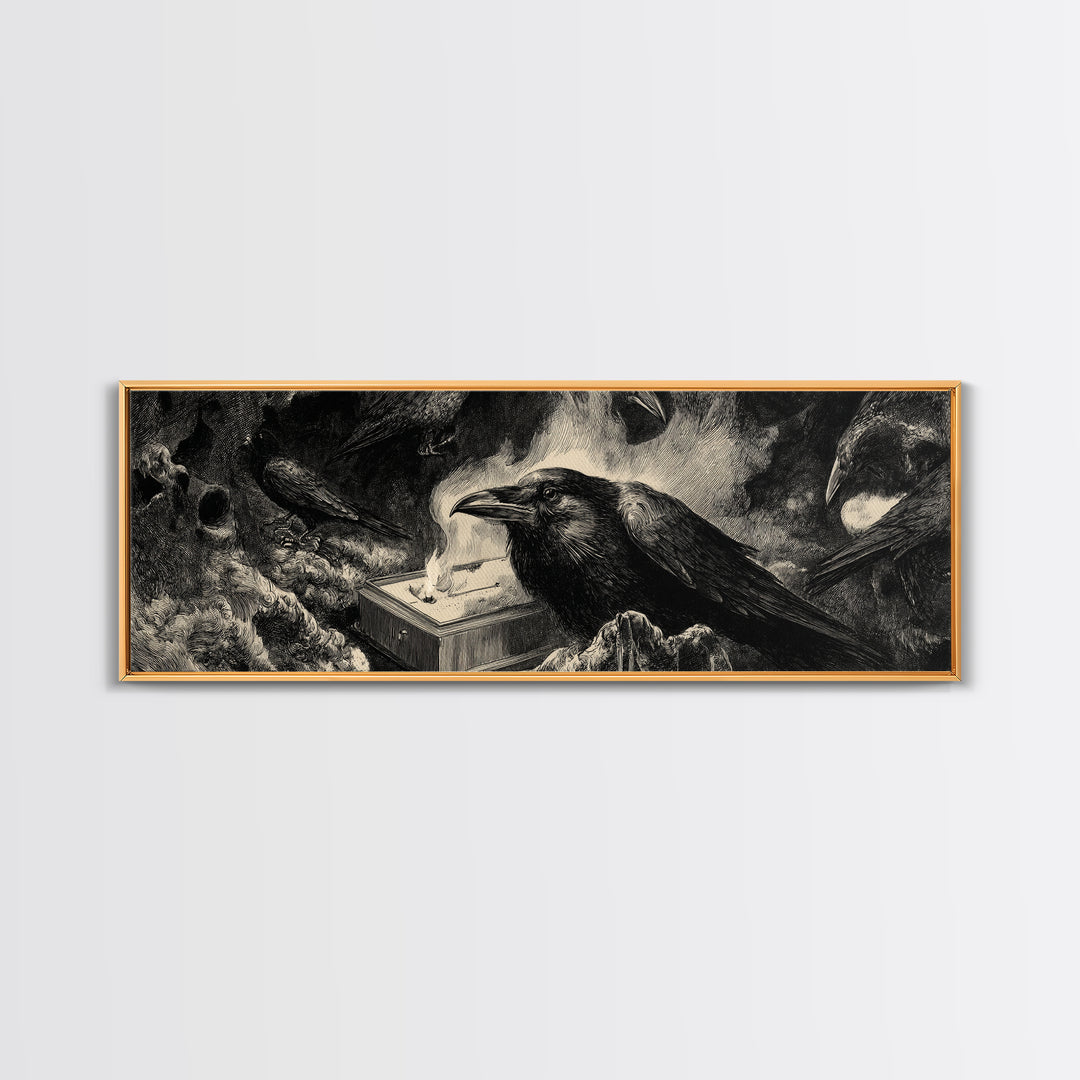 The Raven Funeral, Expressionist Nightmare Art, Extra Wide Wall Art, Gothic Horror Wall Art, Canvas Print, Halloween Wall Art