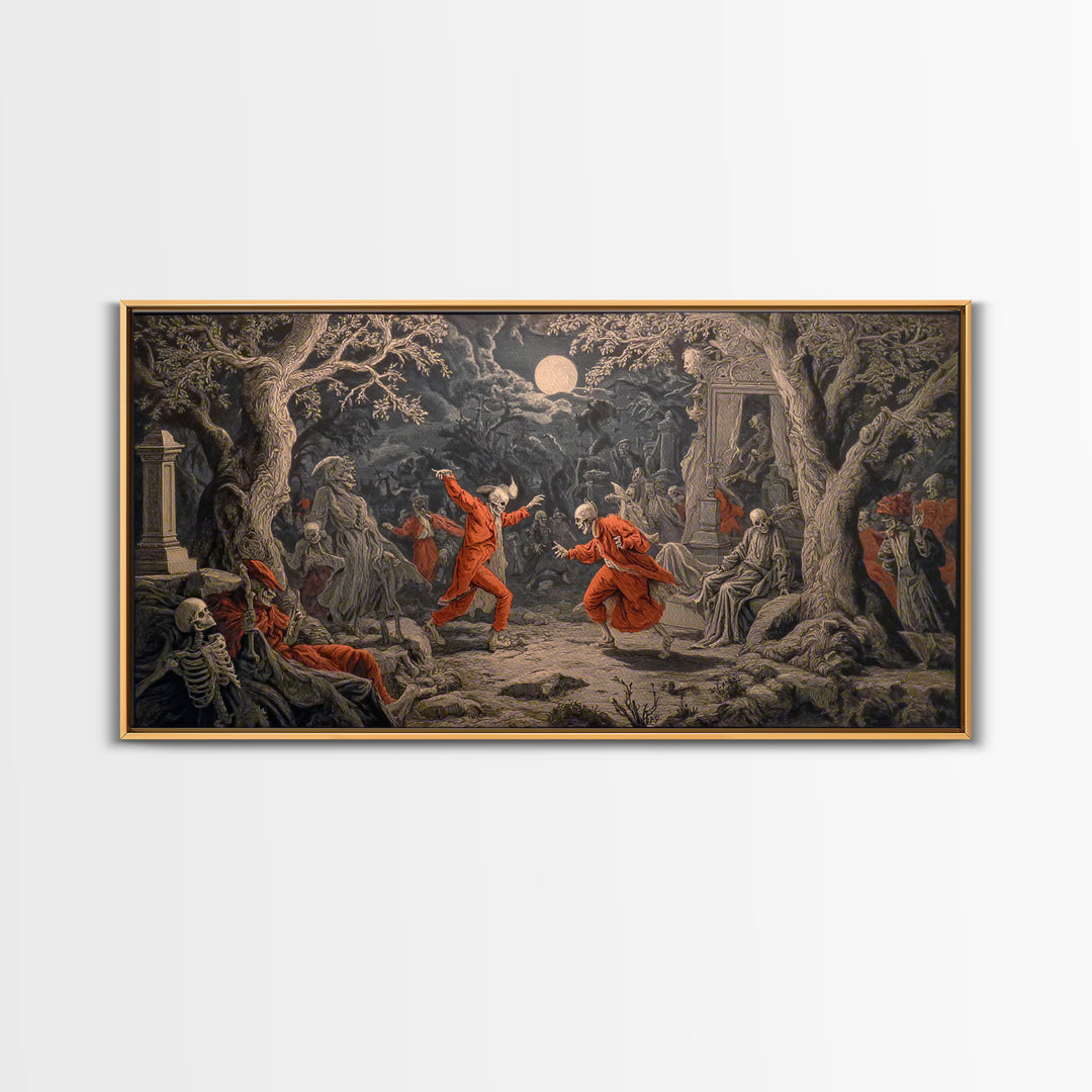 The Graveyard Dance, Gothic Nightmare Art, Wide Panoramic Art, Gothic Horror Wall Art, Canvas Print, Halloween Wall Art