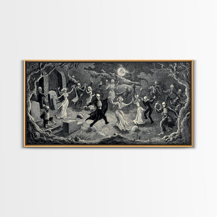 The Graveyard Dance, Expressionist Nightmare Art, Wide Panoramic Art, Dark Fantasy Wall Art, Framed Canvas Print, Halloween Wall Art