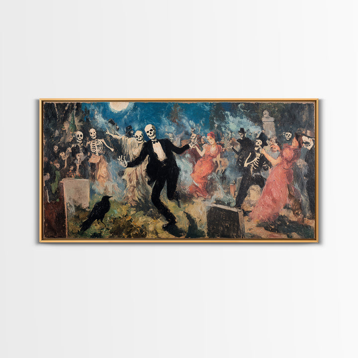 The Graveyard Dance, Grotesque Carnival Art, Wide Panoramic Art, Gothic Horror Wall Art, Canvas Print, Halloween Wall Art
