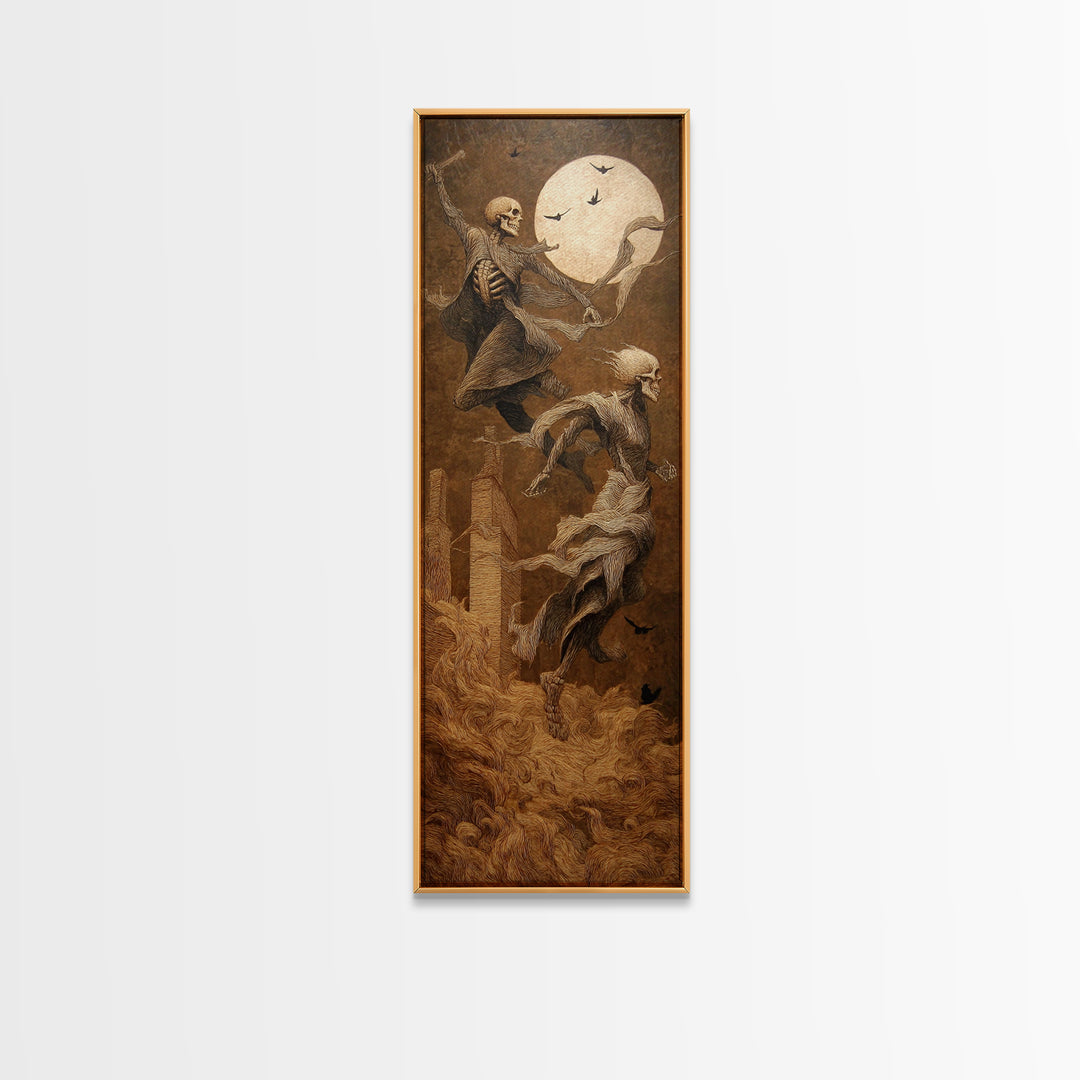 The Graveyard Dance, Surreal Apocalyptic Art, Tall Narrow Wall Art, Macabre Wall Art, Canvas Print, Halloween Wall Art