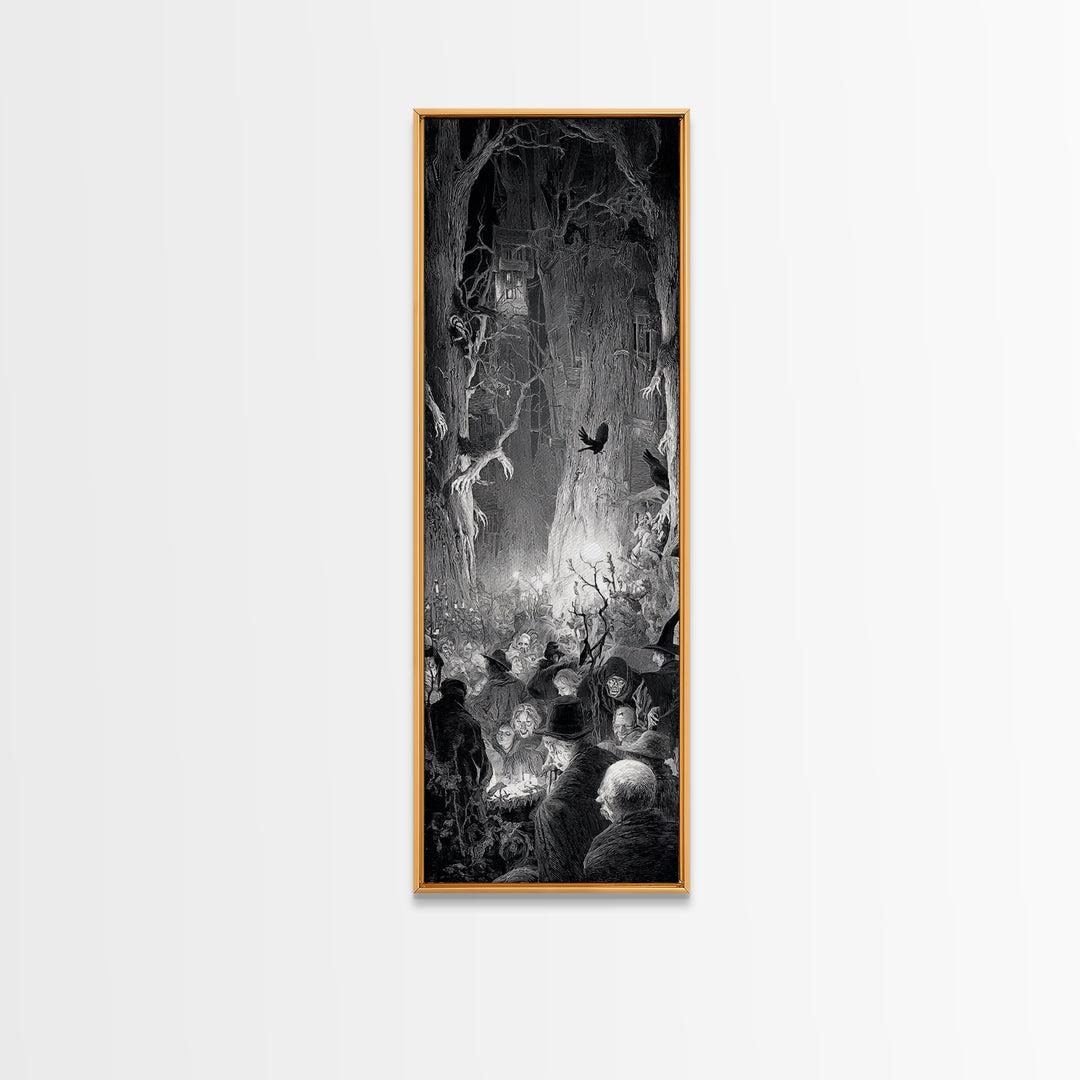 The Haunted Hayride, Gothic Engraving Art, Tall Narrow Wall Art, Macabre Wall Art, Canvas Print, Halloween Wall Art, Gothic Home Decor