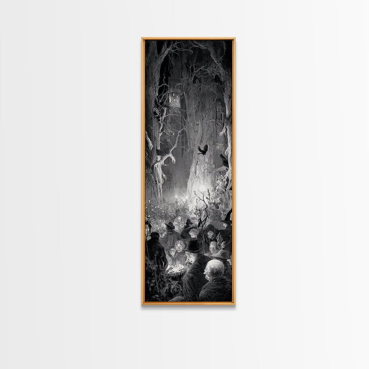 The Haunted Hayride, Gothic Engraving Art, Tall Narrow Wall Art, Macabre Wall Art, Canvas Print, Halloween Wall Art, Gothic Home Decor