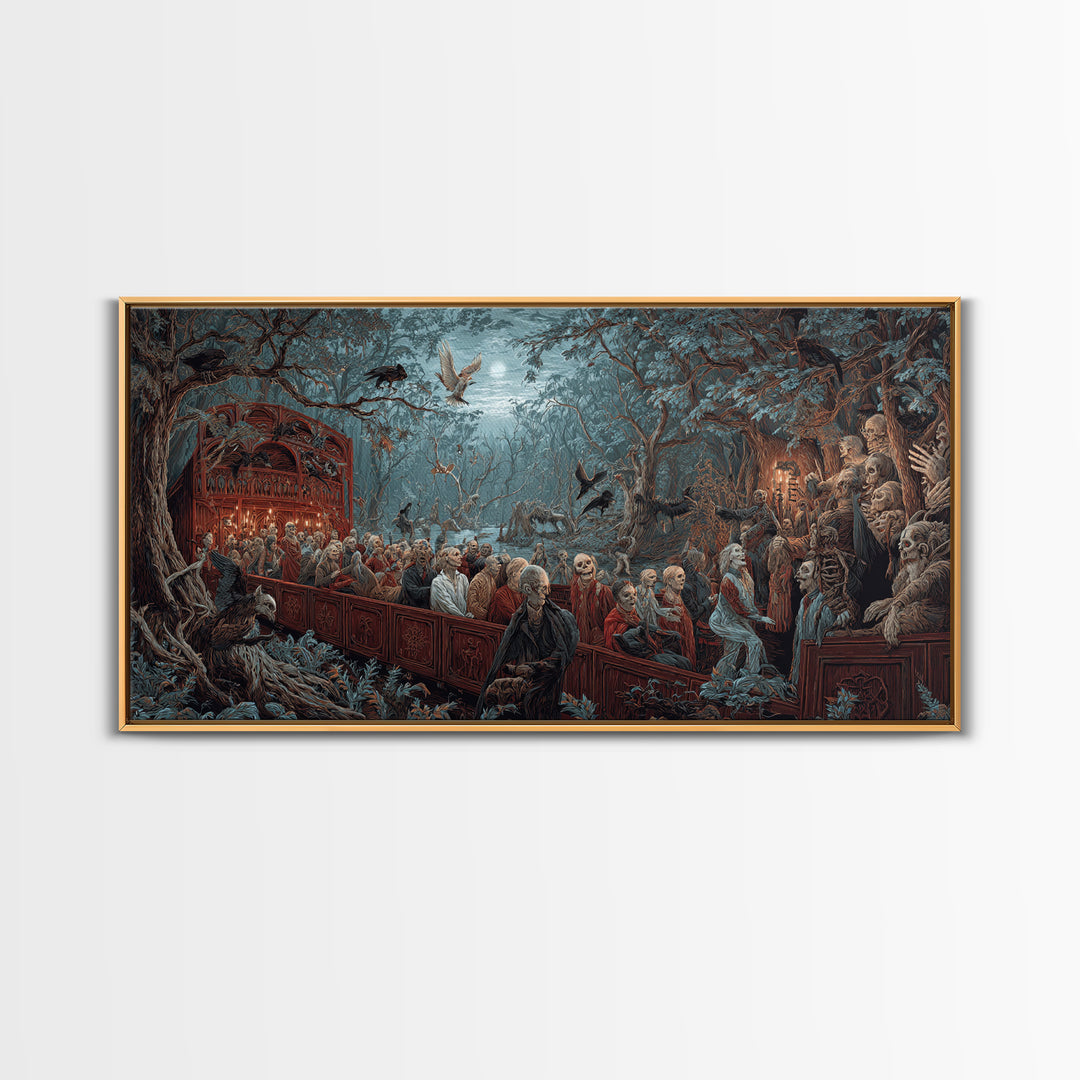 The Haunted Hayride, Medieval Grotesque Art, Wide Panoramic Art, Macabre Wall Art, Framed Canvas Print, Halloween Wall Art