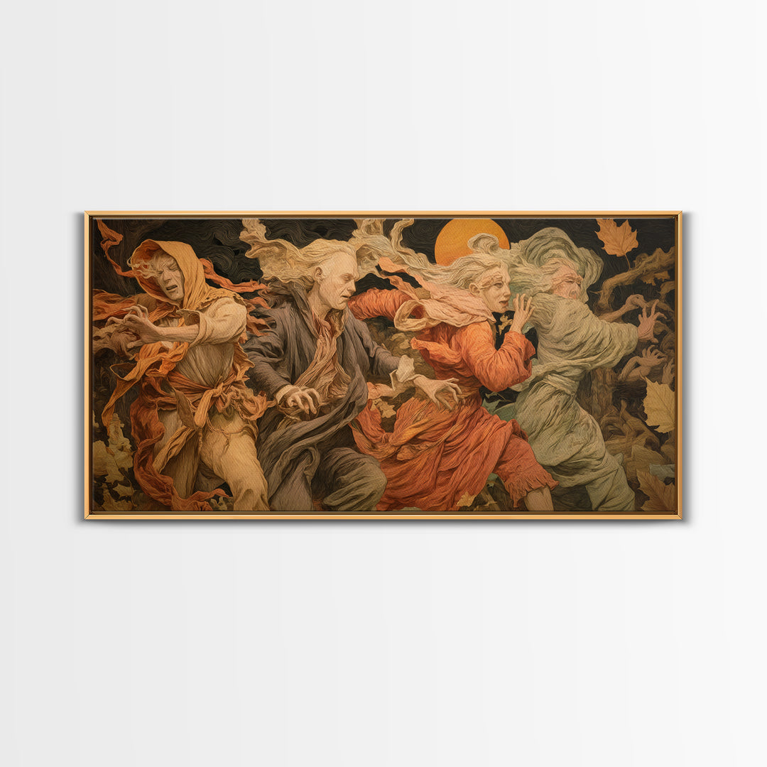The Haunted Hayride, Dark Renaissance Art, Wide Panoramic Art, Dark Halloween Decor, Canvas Print, Halloween Wall Art