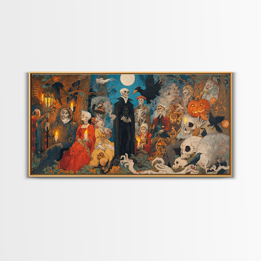 The Haunted Hayride, Danse Macabre Art, Wide Panoramic Art, Dark Fantasy Wall Art, Canvas Print, Halloween Wall Art