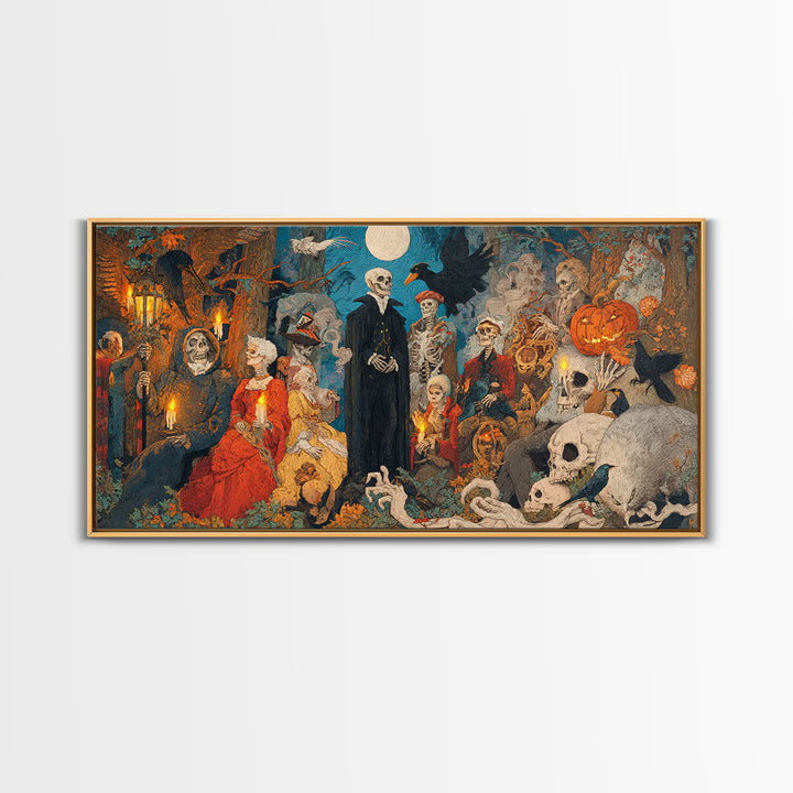 The Haunted Hayride, Danse Macabre Art, Wide Panoramic Art, Dark Fantasy Wall Art, Canvas Print, Halloween Wall Art