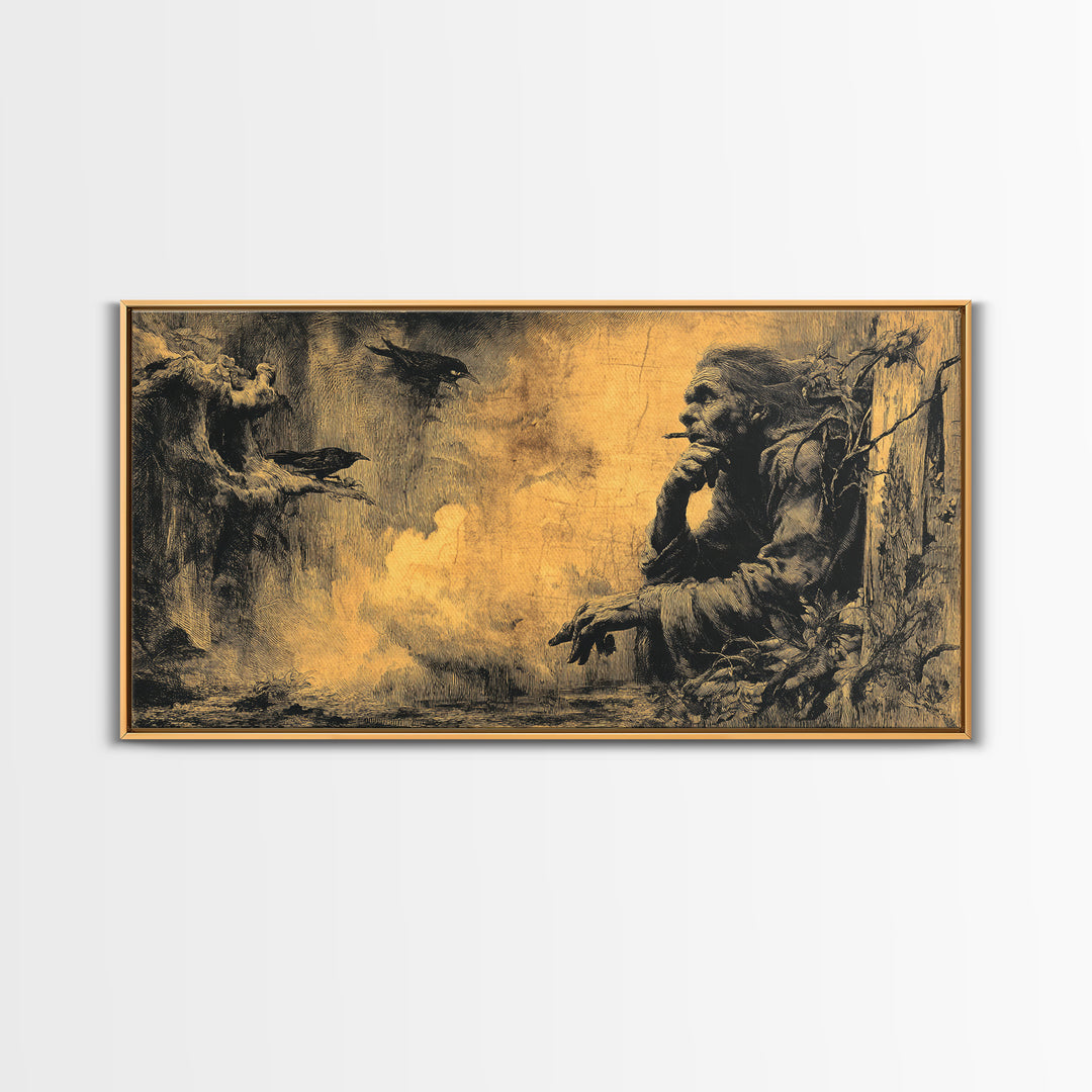 The Haunted Hayride, Baroque Witchcraft Art, Wide Panoramic Art, Dark Fantasy Wall Art, Framed Canvas Print, Halloween Wall Art