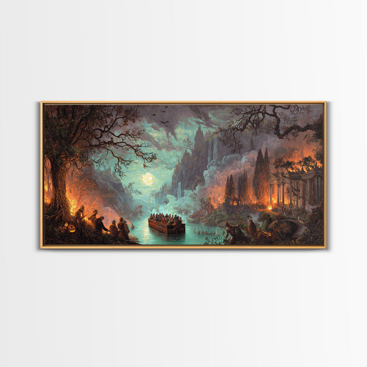 The Haunted Hayride, Apocalyptic Romantic Art, Wide Panoramic Art, Gothic Horror Wall Art, Framed Canvas Print, Halloween Wall Art