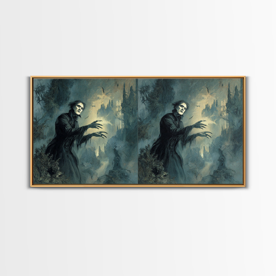 The Haunted Hayride, Symbolist Gothic Landscape, Wide Panoramic Art, Dark Halloween Decor, Canvas Print, Halloween Wall Art