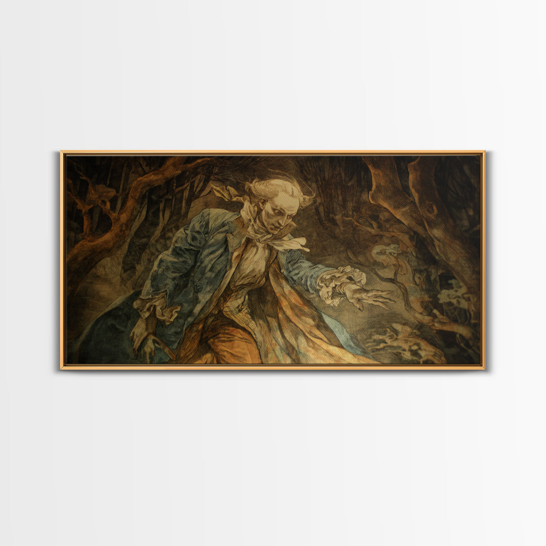 The Haunted Hayride, Ornate Symbolist Art, Wide Panoramic Art, Gothic Horror Wall Art, Framed Canvas Print, Halloween Wall Art