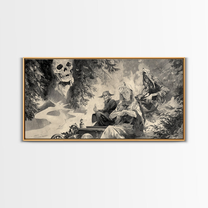 The Haunted Hayride, Decadent Gothic Art, Wide Panoramic Art, Dark Fantasy Wall Art, Framed Canvas Print, Halloween Wall Art