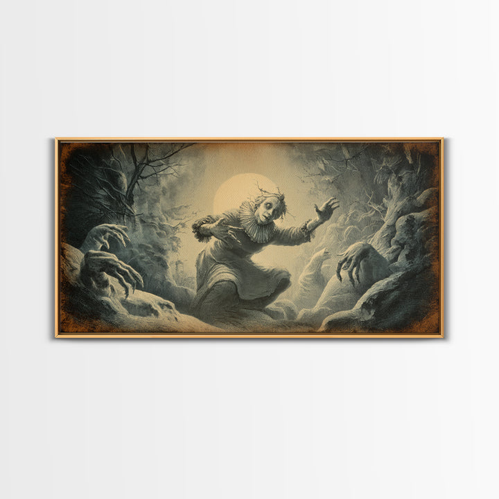 The Haunted Hayride, Expressionist Nightmare Art, Wide Panoramic Art, Macabre Wall Art, Framed Canvas Print, Halloween Wall Art