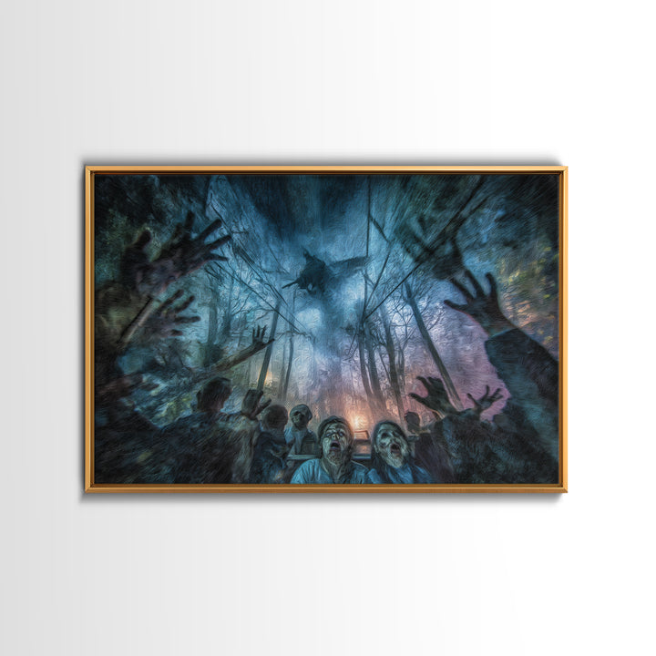The Haunted Hayride, Expressionist Gothic Art, Landscape Wall Art, Dark Fantasy Wall Art, Framed Canvas Print, Halloween Wall Art