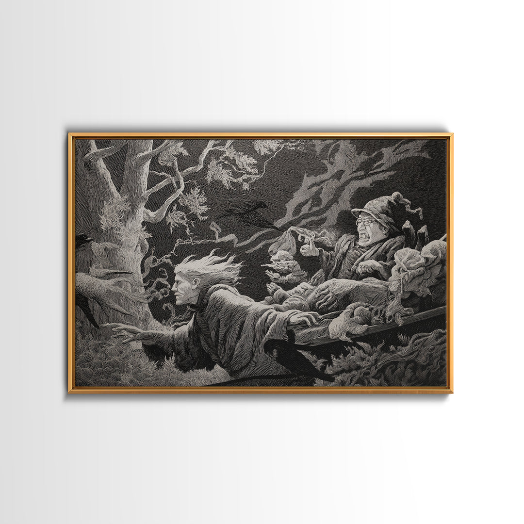 The Haunted Hayride, Victorian Macabre Art, Landscape Wall Art, Gothic Horror Wall Art, Framed Canvas Print, Halloween Wall Art