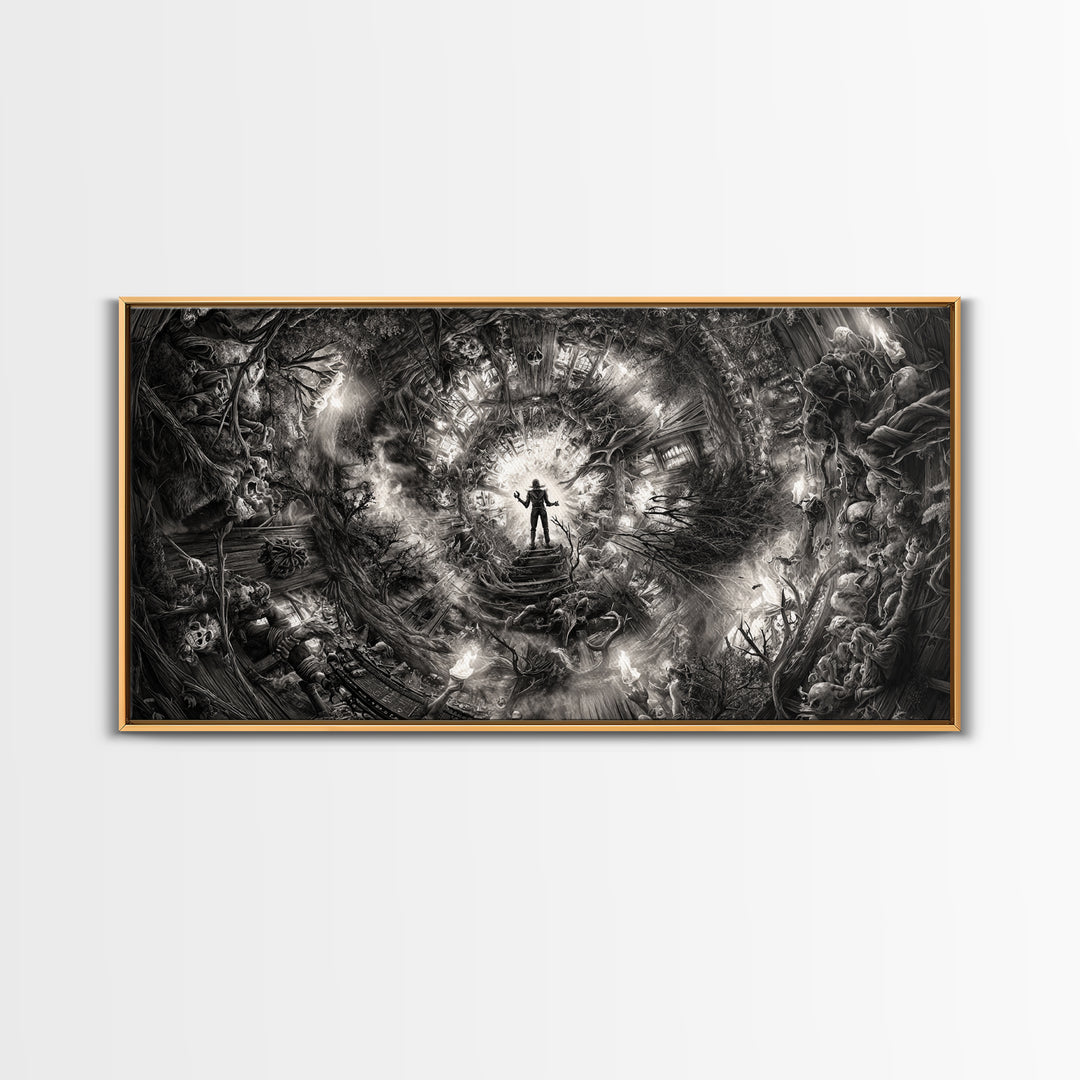 The Haunted Hayride, Biomechanical Horror Art, Wide Panoramic Art, Macabre Wall Art, Framed Canvas Print, Halloween Wall Art