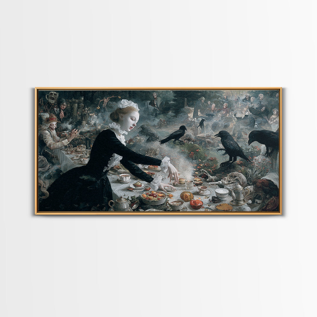 The Zombie Picnic, Medieval Grotesque Art, Wide Panoramic Art, Dark Halloween Decor, Canvas Print, Halloween Wall Art