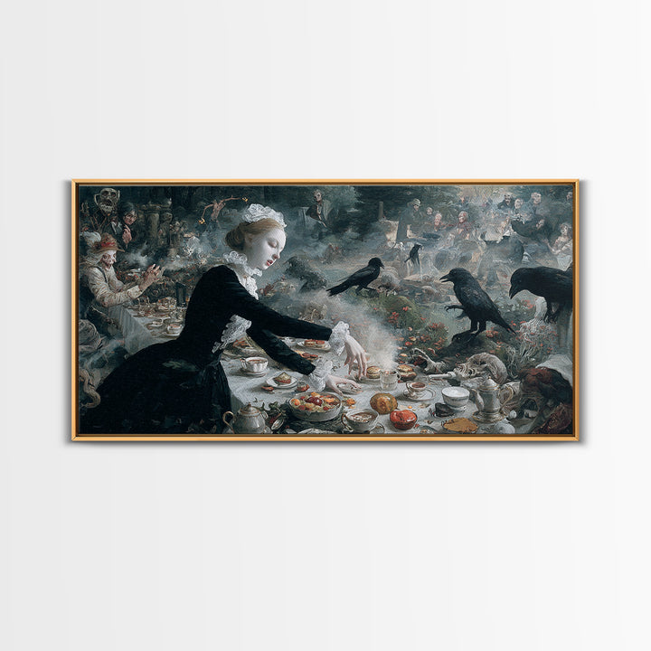 The Zombie Picnic, Medieval Grotesque Art, Wide Panoramic Art, Dark Halloween Decor, Canvas Print, Halloween Wall Art