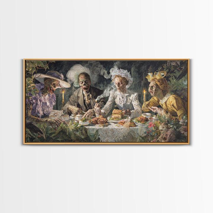 The Zombie Picnic, Dark Renaissance Art, Wide Panoramic Art, Dark Fantasy Wall Art, Framed Canvas Print, Halloween Wall Art