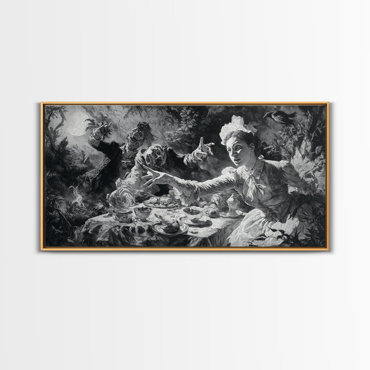 The Zombie Picnic, Dark Romantic Horror Art, Wide Panoramic Art, Gothic Horror Wall Art, Canvas Print, Halloween Wall Art