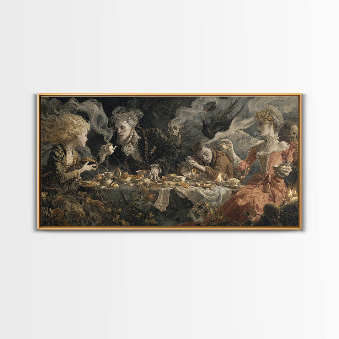The Zombie Picnic, Gothic Nightmare Art, Wide Panoramic Art, Macabre Wall Art, Framed Canvas Print, Halloween Wall Art, Halloween Decor