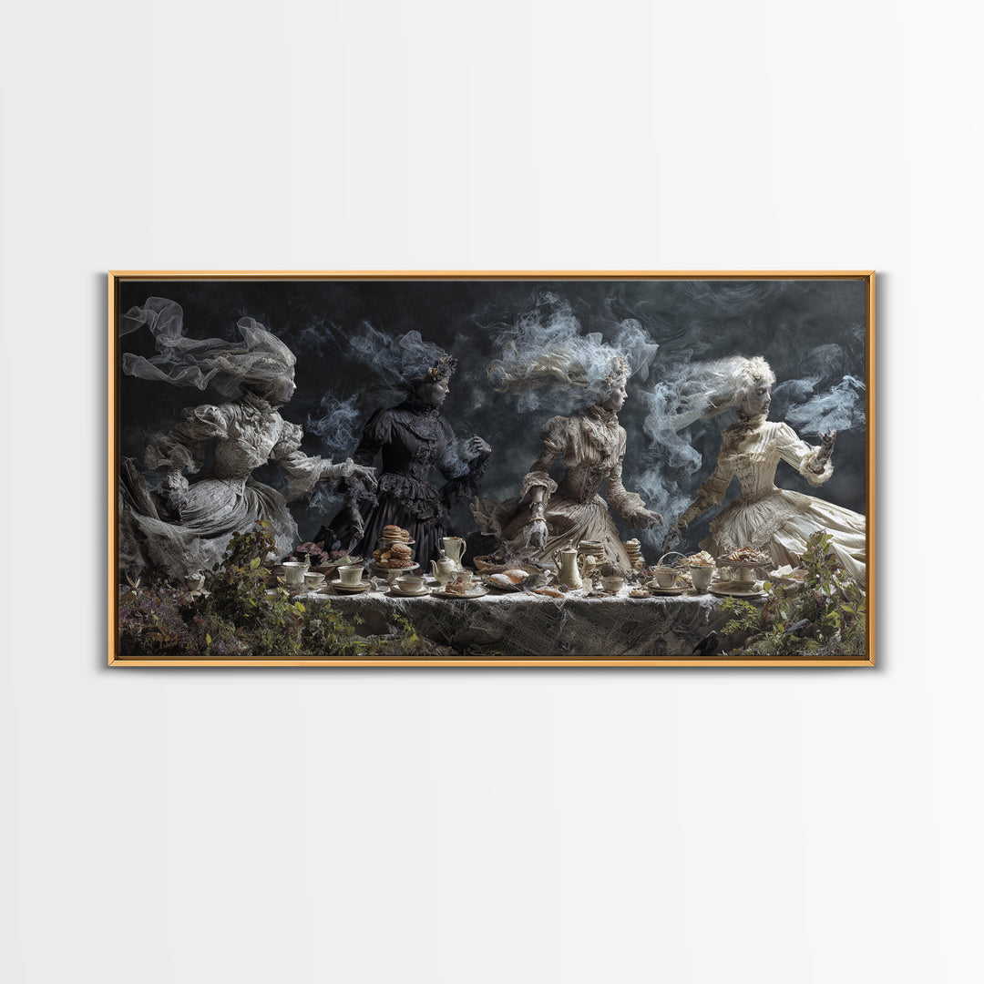 The Zombie Picnic, Symbolist Gothic Landscape, Wide Panoramic Art, Dark Fantasy Wall Art, Canvas Print, Halloween Wall Art