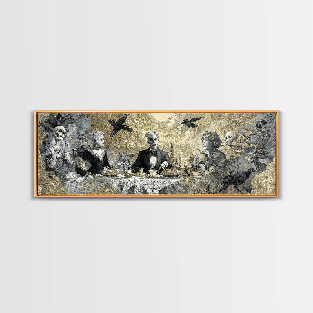 The Zombie Picnic, Decadent Gothic Art, Extra Wide Wall Art, Dark Halloween Decor, Framed Canvas Print, Halloween Wall Art
